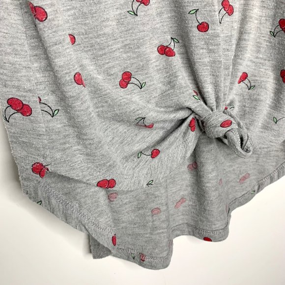 AWAKE Grey Cherry Print Knotted Tank With T-Back V Neck Sz S - Picture 3 of 6
